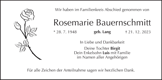 Anzeige von Rosemarie Bauernschmitt von MGO