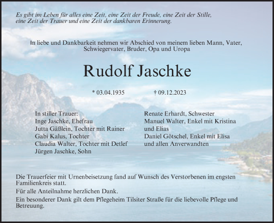 Anzeige von Rudolf Jaschke von MGO