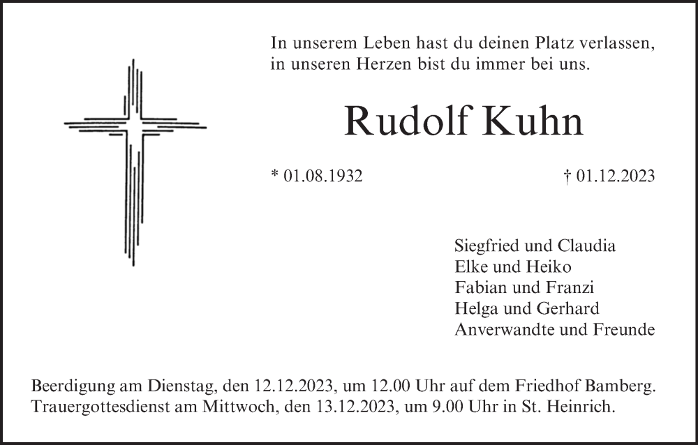  Traueranzeige für Rudolf Kuhn vom 09.12.2023 aus MGO