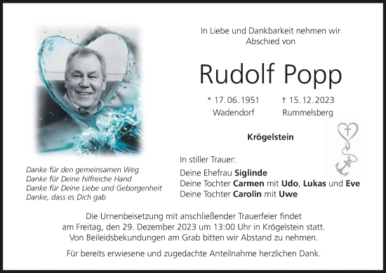 Anzeige von Rudolf Popp von MGO