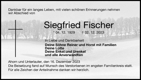 Anzeige von Siegfried Fischer von MGO