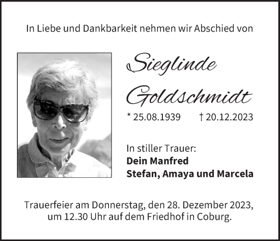 Anzeige von Sieglinde Goldschmidt von MGO