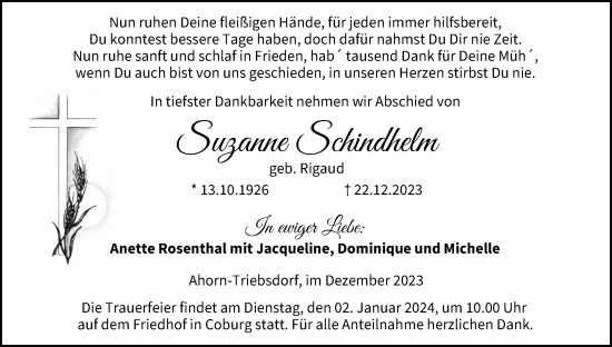 Anzeige von Suzanne Schindhelm von MGO