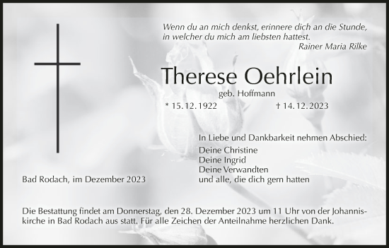 Anzeige von Therese Oehrlein von MGO