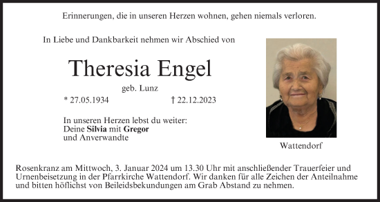 Anzeige von Theresia Engel von MGO
