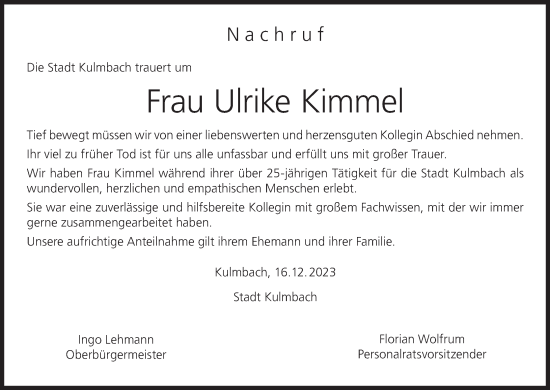 Anzeige von Ulrike Kimmel von MGO