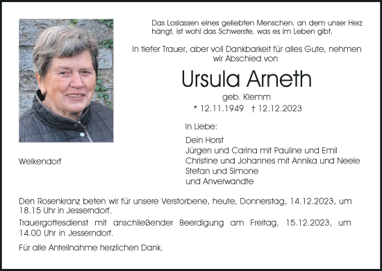 Anzeige von Ursula Arneth von MGO