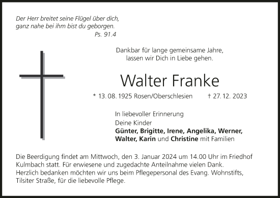 Anzeige von Walter Franke von MGO