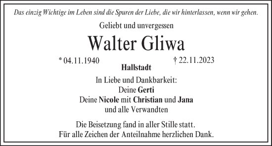 Anzeige von Walter Gliwa von MGO
