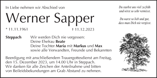 Anzeige von Werner Sapper von MGO