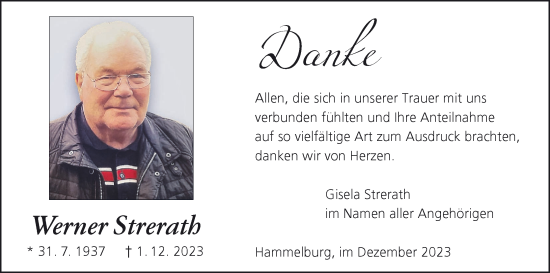 Anzeige von Werner Strerath von MGO