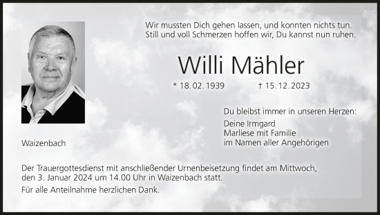 Anzeige von Willi Mähler von MGO