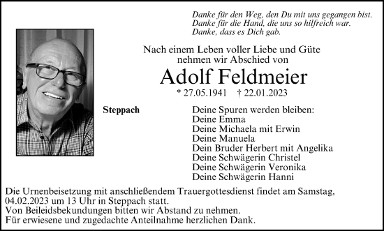 Anzeige von Adolf Feldmeier von MGO