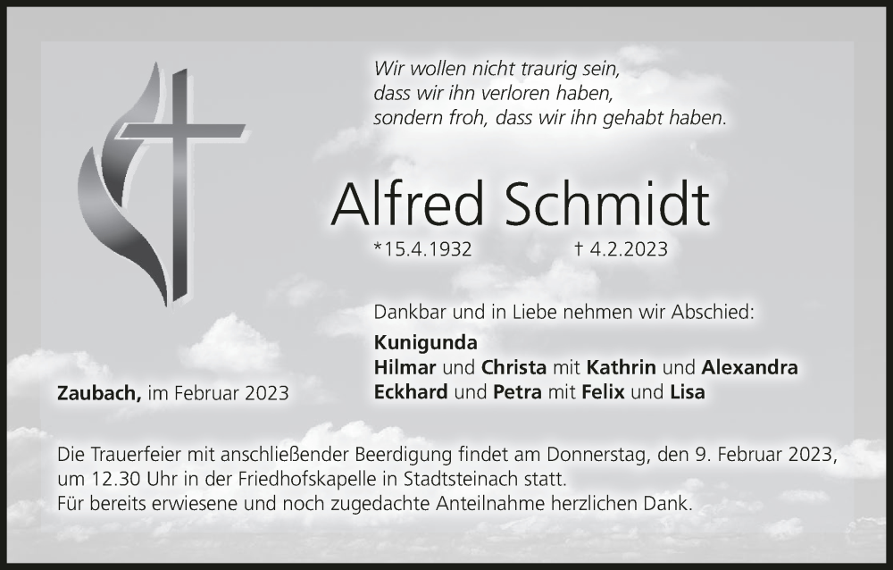  Traueranzeige für Alfred Schmidt vom 07.02.2023 aus MGO