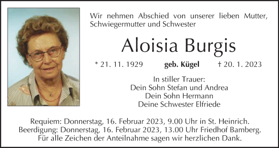 Anzeige von Aloisia Burgis von MGO