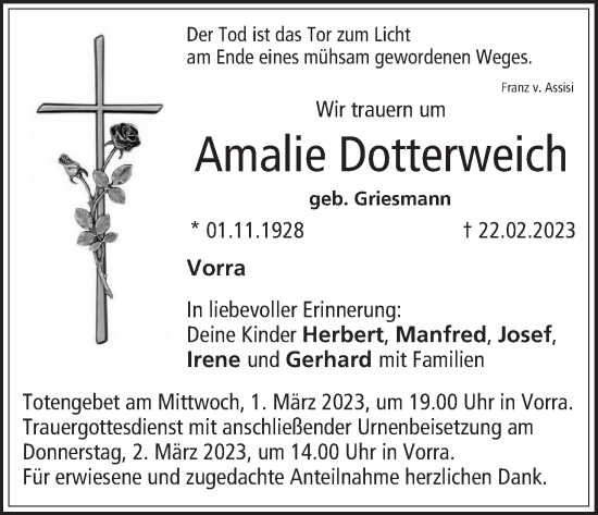 Anzeige von Amalie Dotterweich von MGO