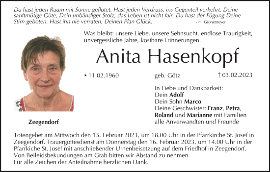 Anzeige von Anita Hasenkopf von MGO