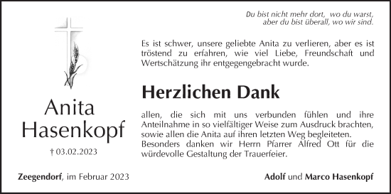 Anzeige von Anita Hasenkopf von MGO