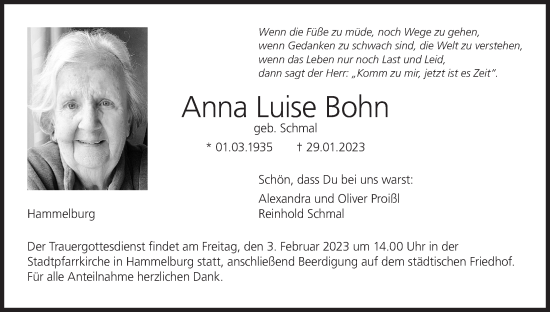 Anzeige von Anna Luise Bohn von MGO