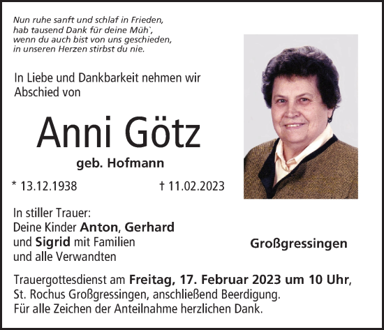 Anzeige von Anni Götz von MGO