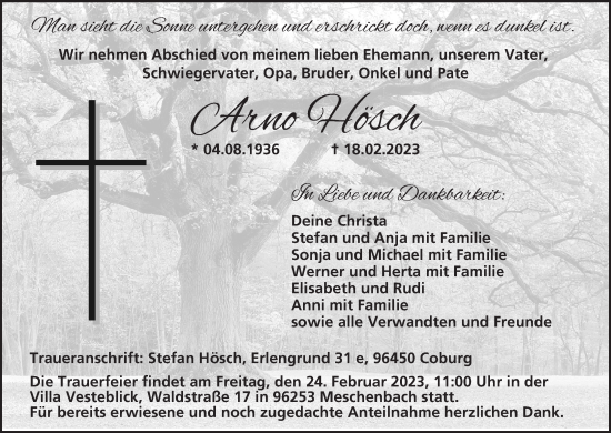 Anzeige von Arno Hösch von MGO