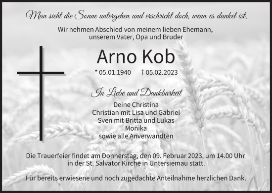 Anzeige von Arno Kob von MGO