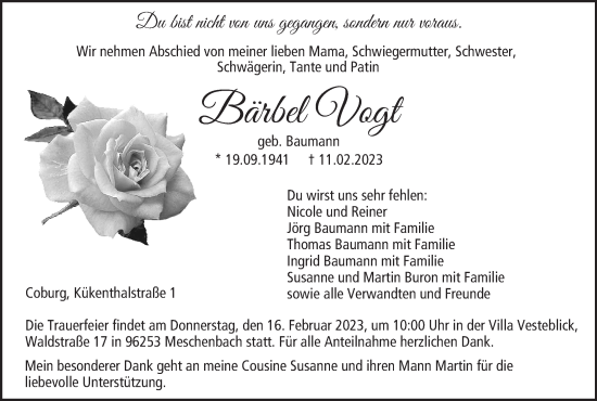Anzeige von Bärbel Vogt von MGO