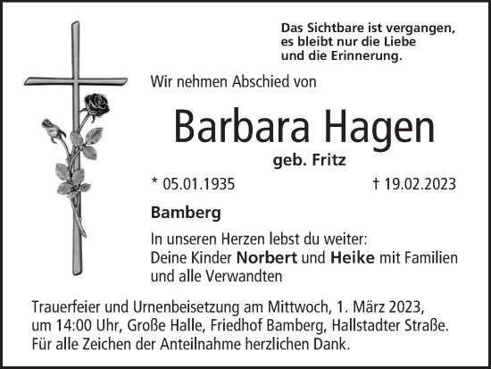Anzeige von Barbara Hagen von MGO