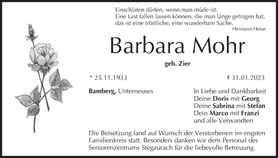 Anzeige von Barbara Mohr von MGO