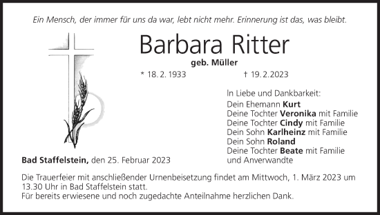 Anzeige von Barbara Ritter von MGO