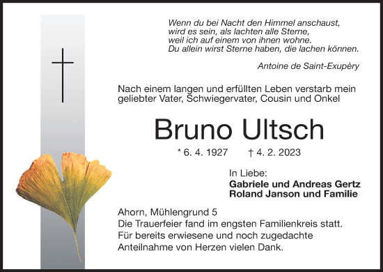 Anzeige von Bruno Ultsch von MGO