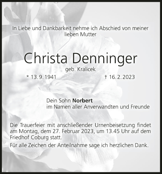 Anzeige von Christa Denninger von MGO