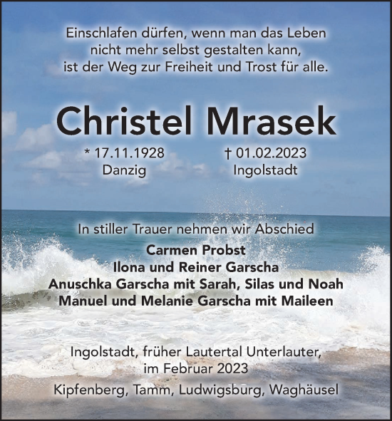 Anzeige von Christel Mrasek von MGO