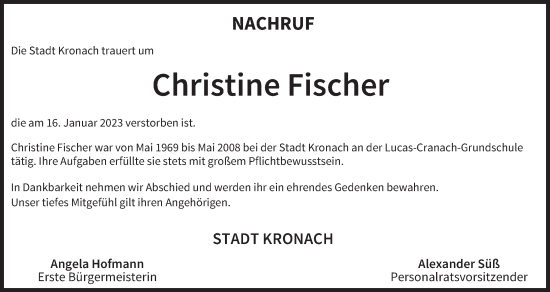 Anzeige von Christine Fischer von MGO