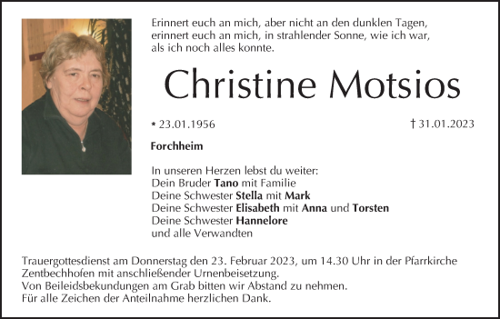 Anzeige von Christine Motsios von MGO