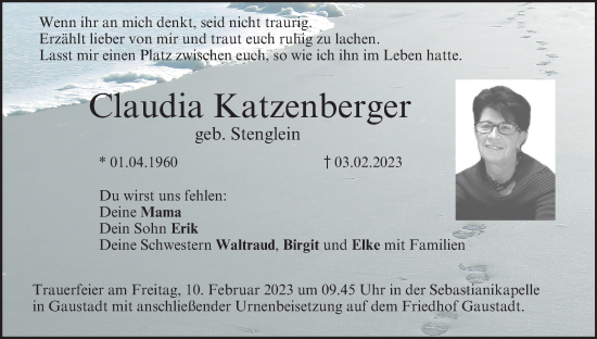 Anzeige von Claudia Katzenberger von MGO