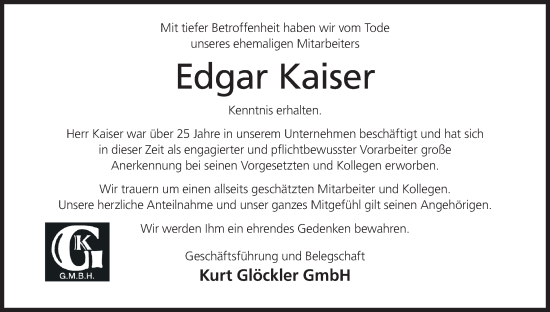 Anzeige von Edgar Kaiser von MGO