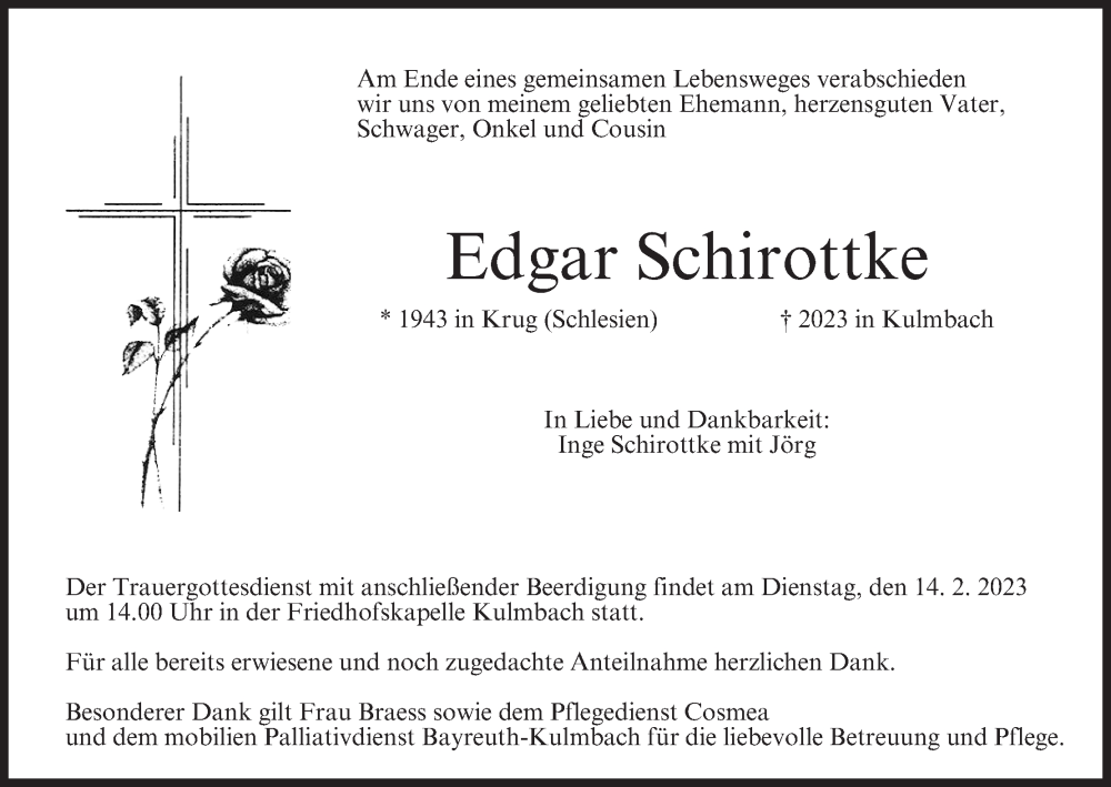  Traueranzeige für Edgar Schirottke vom 11.02.2023 aus MGO