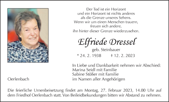 Anzeige von Elfriede Dressel von MGO