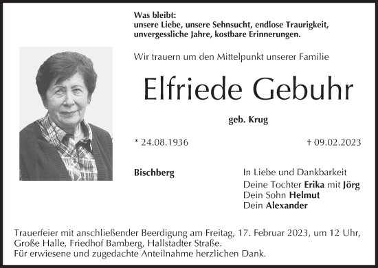 Anzeige von Elfriede Gebuhr von MGO