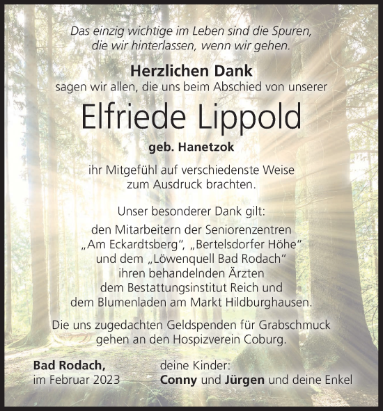 Anzeige von Elfriede Lippold von MGO