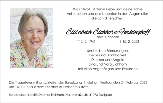 Anzeige von Elisabeth Eichhorn-Ferkinghoff von MGO