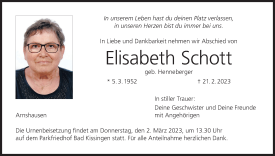 Anzeige von Elisabeth Schott von MGO
