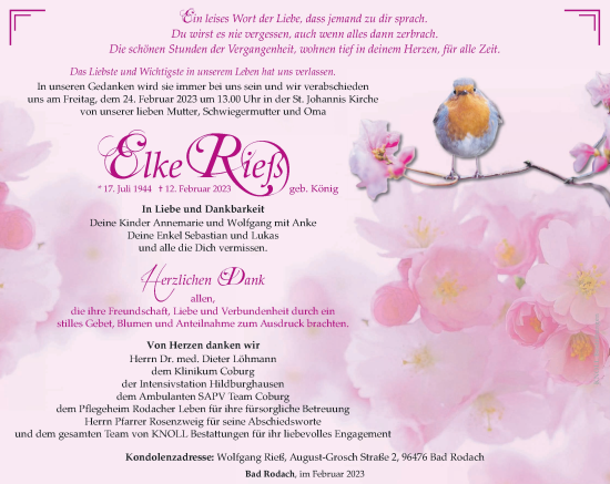 Anzeige von Elke Rieß von MGO