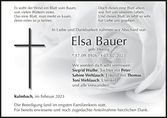 Anzeige von Elsa Bauer von MGO