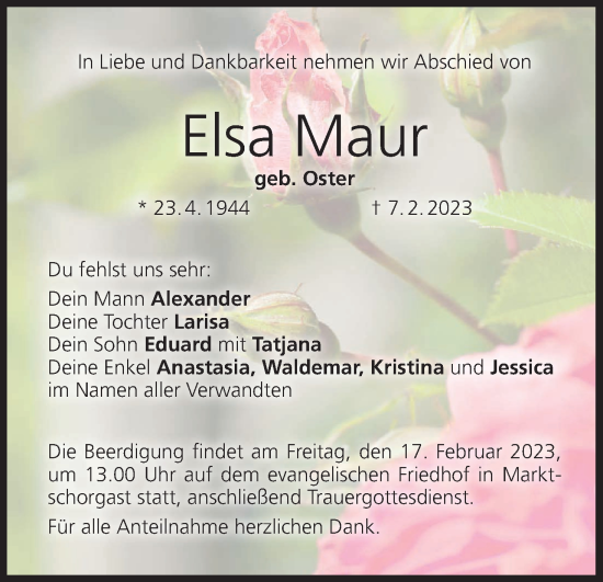 Anzeige von Elsa Maur von MGO