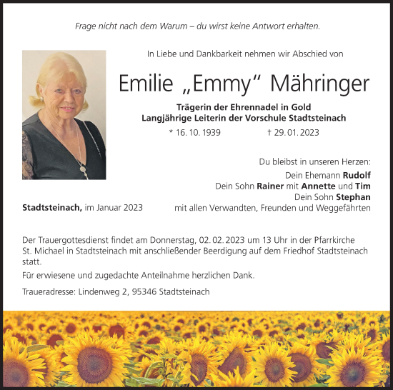 Anzeige von Emilie Mähringer von MGO