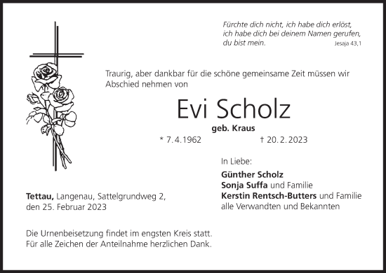 Anzeige von Evi Scholz von MGO