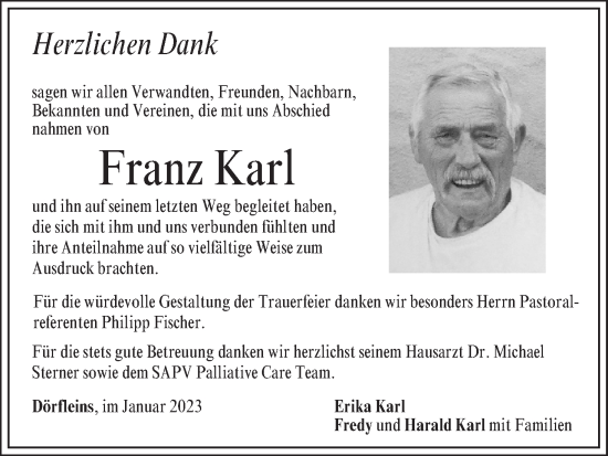 Anzeige von Franz Karl von MGO