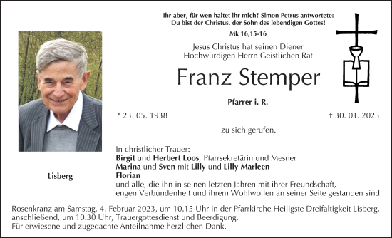Anzeige von Franz Stemper von MGO